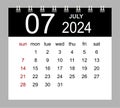 July 2024. Vector monthly calendar template 2024 year in simple style for template design