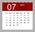 July 2024. Vector monthly calendar template 2024 year in simple style for template design