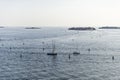 July 12, 2018. VENICE, ITALY: a few fishing boat sailing the Grand Canal in Venice in Italy during a hot summer day with a Royalty Free Stock Photo