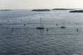 July 12, 2018. VENICE, ITALY: a few fishing boat sailing the Grand Canal in Venice in Italy during a hot summer day with a Royalty Free Stock Photo