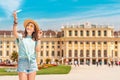 young asian woman travel in Schoenbrunn royal palace garden. Travel and tourism in Vienna and