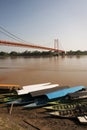 View of the Billinghurst Bridge (Intercontinental Bridge) floating bridge Amazon jungle crossing Madre de los Dios