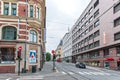 July 26, 2013. View of the streets of Oslo, Norway. Area of the center of Oslo. Tram tracks and pedestrian crossings on the street