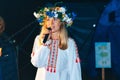 Woman in flower head dress