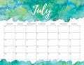 July watercolor calendar.