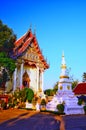 30 July 2020 ,White stupa in front of the ordination hall of Wat Pho Chai,Mueang Nong Khai Municipality, Thailand