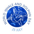 July 23 - world whale and Dolphin day isolated banner on a white background. Whales and Dolphins on the background of the globe.