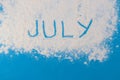 july written on the beach, beautiful month july, tropical design, aerial view