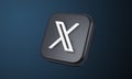 July, 2023. X.com Social Media App Logo on dark blue background 3D illustration