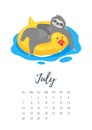 July 2019 year calendar page