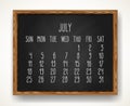 July year 2021 hand drawn black chalkboard calendar Royalty Free Stock Photo