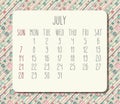 July year 2019 monthly calendar