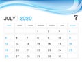 JULY 2020 Year Template, Calendar 2020 Vector, Desk Calendar Design, Week Start On Sunday, Planner, Stationery, Printing Royalty Free Stock Photo