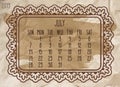 July year 2019 vintage monthly calendar