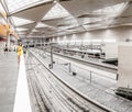 Tourist woman at Zaragoza train station Royalty Free Stock Photo