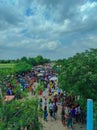 Rural Indian Village Fair, People Gathered To Celebrate Annual Fair At Nag Devta Temple In Gujarat , Royalty Free Stock Photo