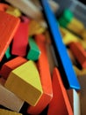 Children`s Wooden Building Blocks Brightly Colored in Toy Box Royalty Free Stock Photo