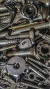 Jumble of metal pieces as a old hex keys or bolts