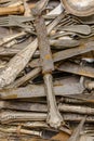 Jumble of vintage cutlery on sale at street market, Chiavari , I