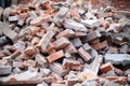 jumbled bricks from a collapsed wall