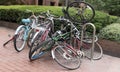 Messy bike pile packed and chained