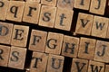 Jumbled up block wood print letters lined up Royalty Free Stock Photo