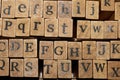 Jumbled up block wood print letters lined up Royalty Free Stock Photo