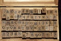 Jumbled up block wood print letters lined up Royalty Free Stock Photo
