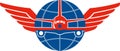 Jumbo Jet Plane Front Wings Globe