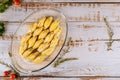 Jumbo pasta shells stuffed with ricotta cheese, meat and sauce in oven pan Royalty Free Stock Photo