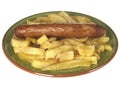 Jumbo Sausage and Chips Royalty Free Stock Photo