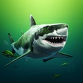 Hyperrealistic White Shark 3d Render On Vibrant Green Background