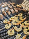 Jumbo Shrimp and Steak on a Grill Royalty Free Stock Photo