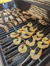 Jumbo Shrimp and Steak on a Grill Royalty Free Stock Photo