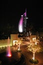 Jumeirah Beach and Burj Al Arab Hotel at night Royalty Free Stock Photo