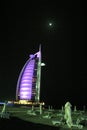 Jumeirah Beach and Burj Al Arab Hotel at night Royalty Free Stock Photo