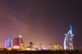 Jumeirah Hotel and Burj Al Arab at night Royalty Free Stock Photo