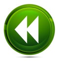 Jump backward icon glassy green round button illustration