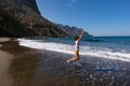 Jump. Black beach. Taburiente. Canary Islands. Tenerife. Spain.