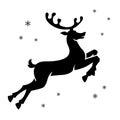 Jump deer black vector silhouette with snowflakes Royalty Free Stock Photo