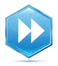 Jump forward icon crystal blue hexagon button