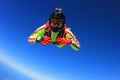 Jump. Free fall in open air. Sky jump like a hobby of extreme people. Flying men make professional jump. Skydiver in Royalty Free Stock Photo