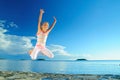 Jump Girl And Sea Royalty Free Stock Photo