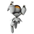 Jump with joy. Impression and urge. A cute white robot. Artificial intelligence robot. Isolated white background.