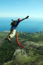 Jump off a cliff with a rope.Bungee jumping Royalty Free Stock Photo