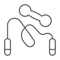 Jump rope and dumbbell thin line icon, Diet concept, Sports Equipment sign on white background, skipping rope and