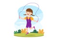 Jump Rope Illustration with Kids Playing Skipping Wear Sportswear in Indoor Fitness Sport Activities Flat Cartoon Hand Drawn Royalty Free Stock Photo