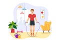 Jump Rope Illustration with People Playing Skipping Wear Sportswear in Indoor Fitness Sport Activities Flat Cartoon Hand Drawn Royalty Free Stock Photo