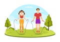 Jump Rope Illustration with People Playing Skipping Wear Sportswear in Indoor Fitness Sport Activities Flat Cartoon Hand Drawn Royalty Free Stock Photo