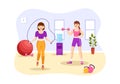 Jump Rope Illustration with People Playing Skipping Wear Sportswear in Indoor Fitness Sport Activities Flat Cartoon Hand Drawn Royalty Free Stock Photo